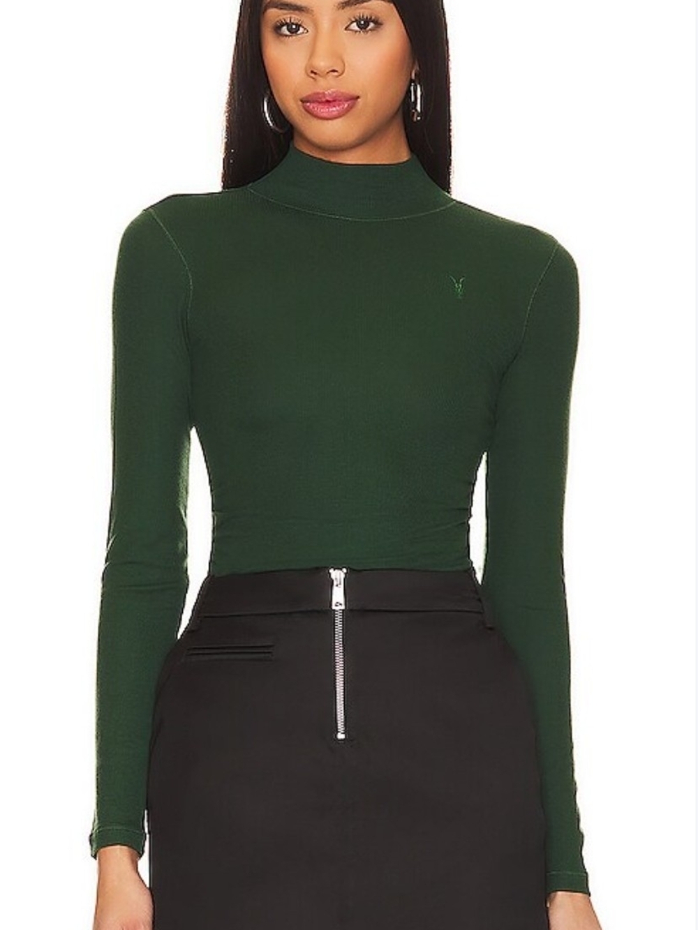 AllSaints Forest Green Mock-Neck Long Sleeve Crop Top